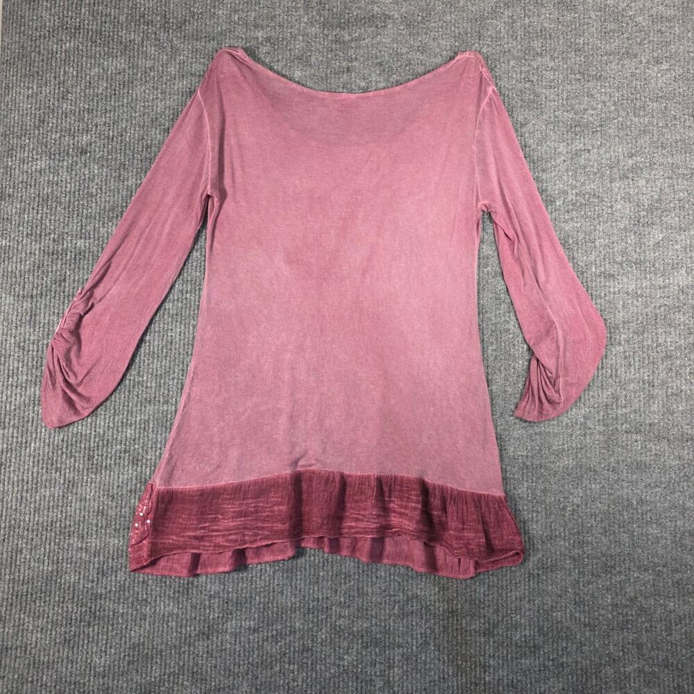 Scandal Made in Italy Boho Tunic Top Womens Med‎ Pink Sequin Hem Ruched Sleeve - Picture 7 of 7